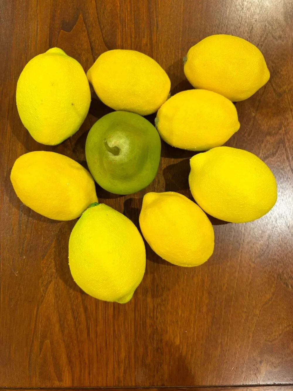 Lot of 8 plastic yellow lemons and 1 plastic green pear for your kitchen decor